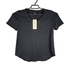 Womens Black Shein Lune Shirt V-Neck Short Sleeve Size S